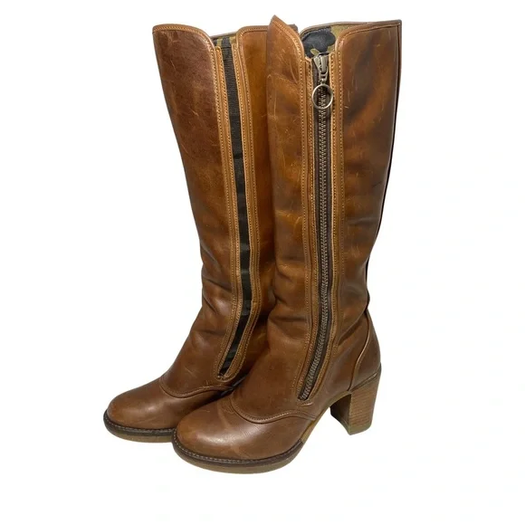 Fly London| Brown Leather Heeled Round Toe Boots With Zippers - Picture 1 of 17